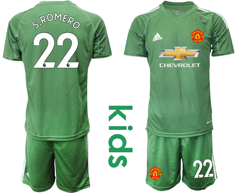 Youth 2020-2021 club Manchester United green goalkeeper #22 Soccer Jerseys
